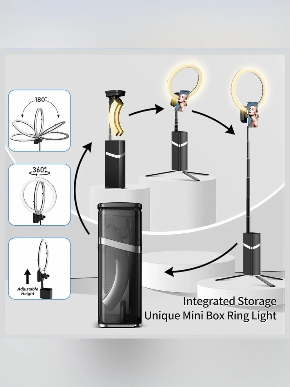 Portable Ring Light with Stand, 4000mAh Cordless 10